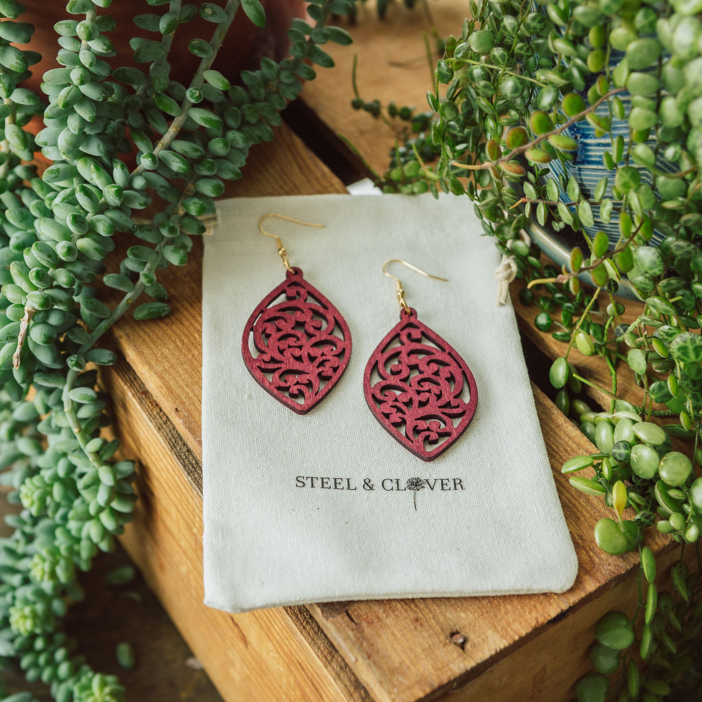 Juniper Scroll Wooden Earrings