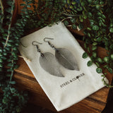 Black Real Leaf Earrings