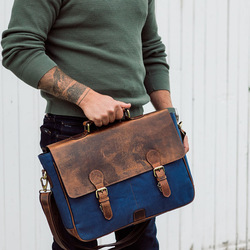 Leather canvas messenger bag cheap