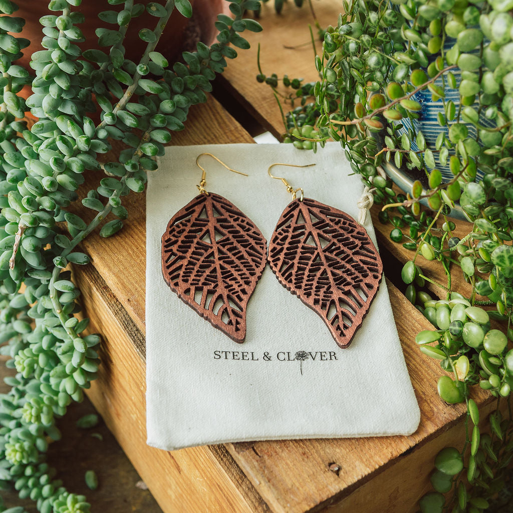 Balsam Leaf Wooden Earrings made from lightweight natural wood with a delicate leaf-inspired design for earthy everyday styling