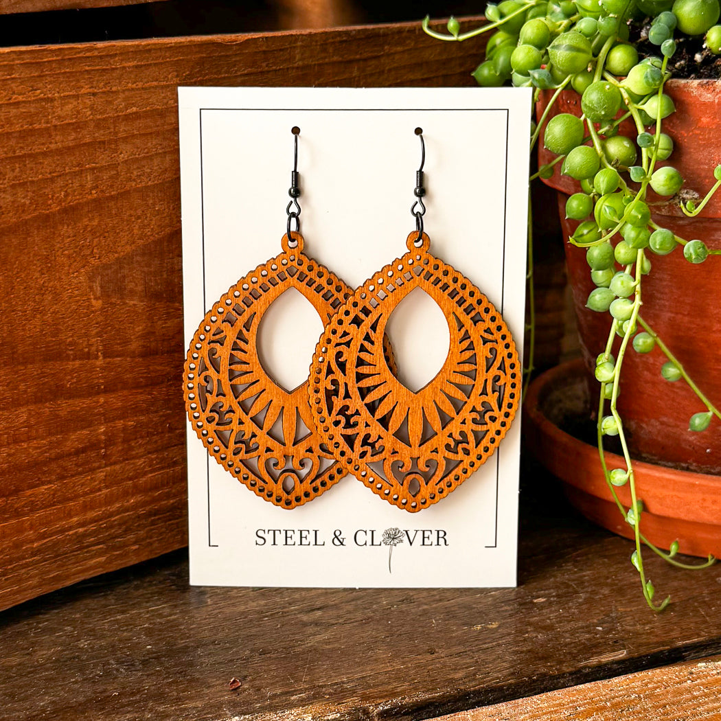 Bonanza Wooden Earrings made from lightweight natural wood with a bold, minimal handcrafted design for everyday wear and styling