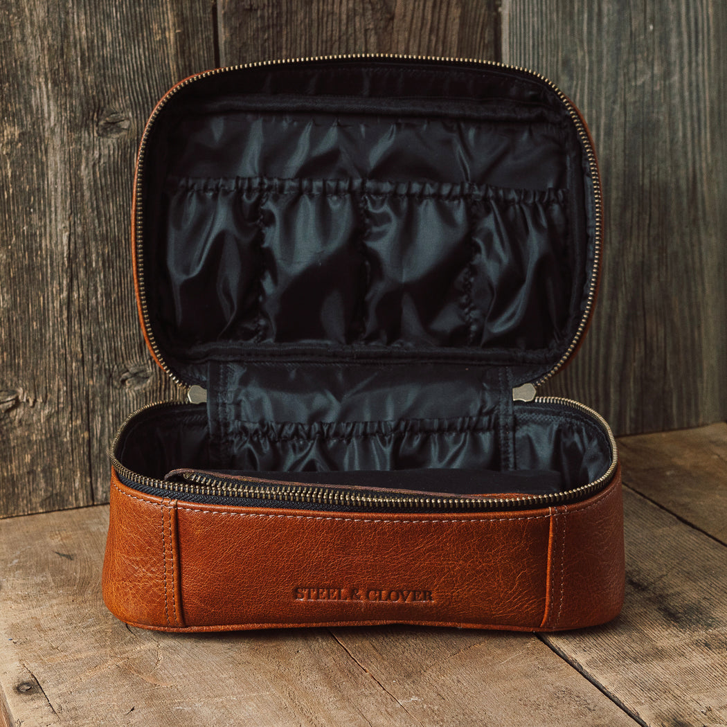 calais leather backpack Calais Leather Toiletry Bag – Steel & Clover