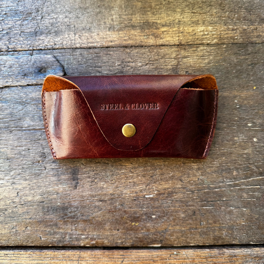 Crooked Creek Leather Sunglass Case made from premium leather with a slim, protective design for safely storing sunglasses and eyewear
