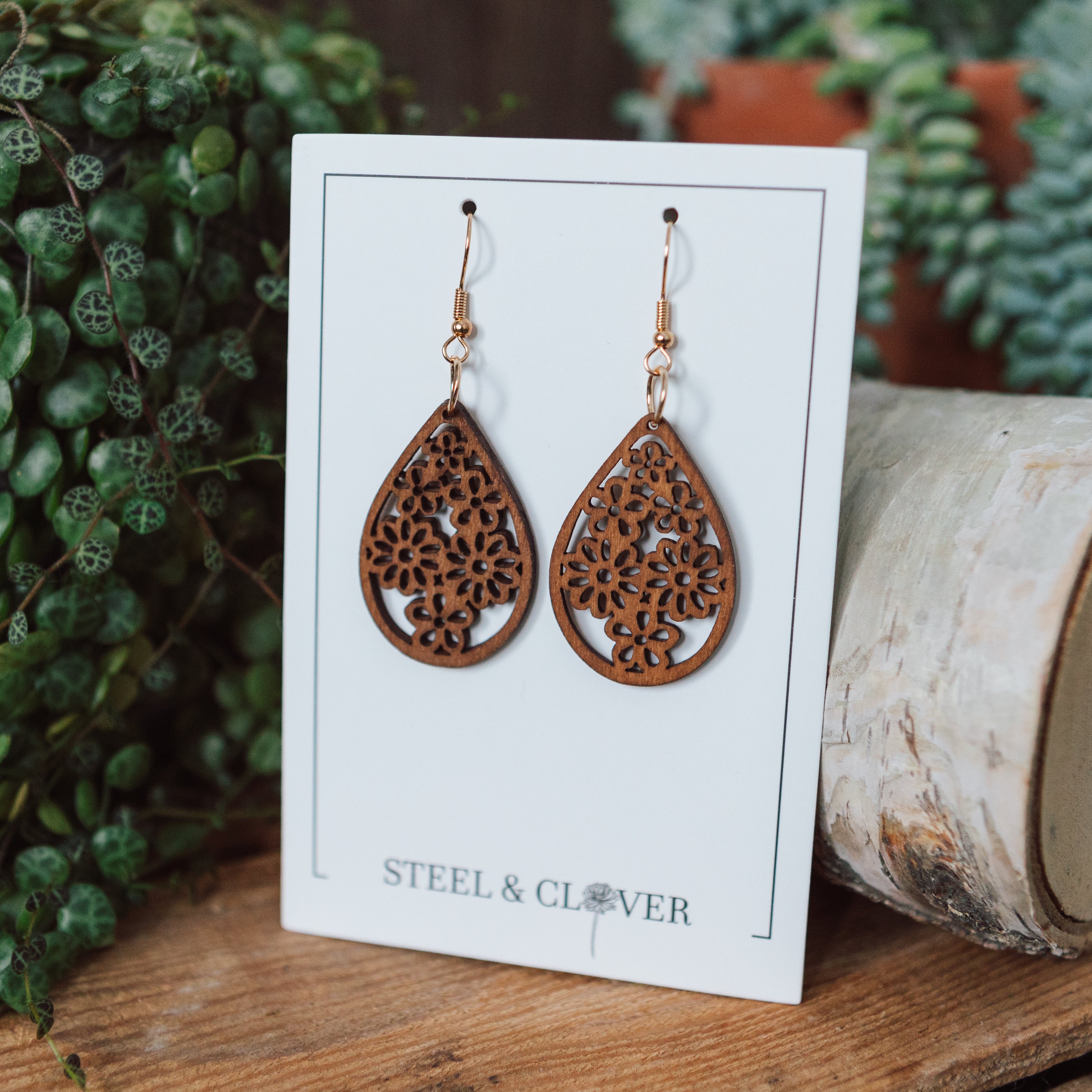Daisy Wooden Earrings made from lightweight natural wood with a floral-inspired daisy design for soft, everyday styling