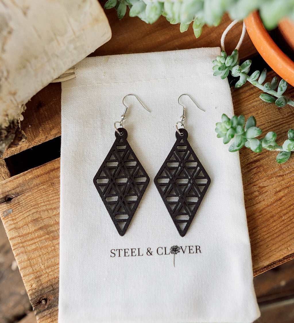 Debolt Wooden Earrings made from natural lightweight wood with a minimal handcrafted design for everyday wear