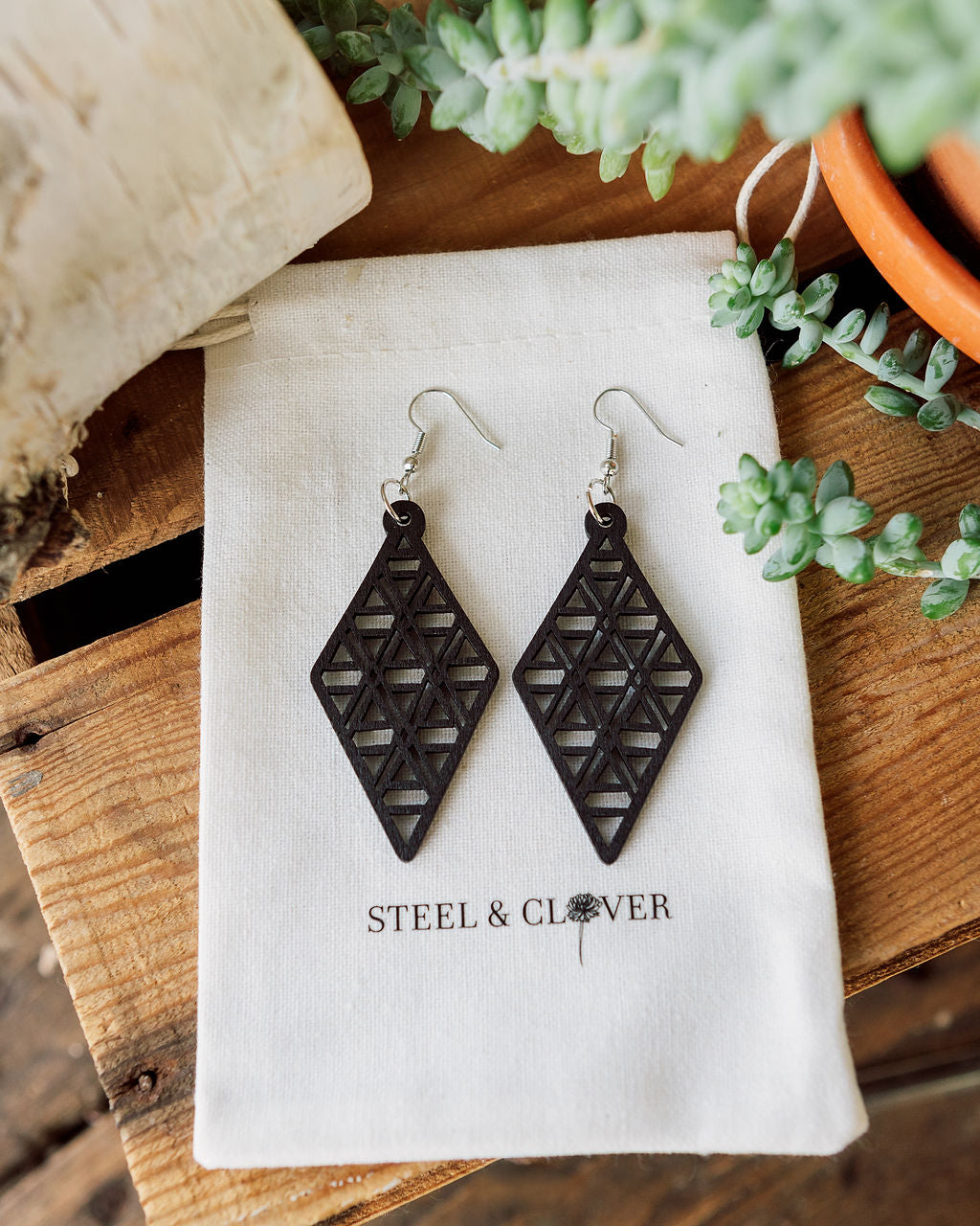 Debolt Wooden Earrings made from natural lightweight wood with a minimal handcrafted design for everyday wear