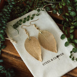 Gold Real Leaf Earrings with a detailed leaf-shaped design in a radiant gold finish for elegant, nature-inspired everyday wear