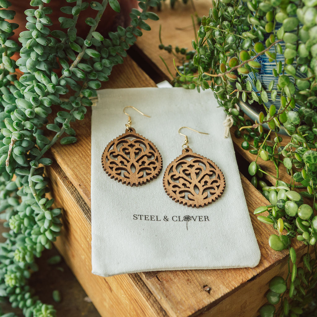 Mackenzie Wooden Earrings made from lightweight natural wood with a minimal earthy design for everyday wear and styling