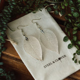 Silver Real Leaf Earrings with a detailed leaf-shaped design in a polished silver finish for elegant, nature-inspired everyday wear