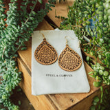Simonette Vintage Drop Wooden Earrings made from lightweight natural wood with a vintage-inspired drop design for elegant everyday styling