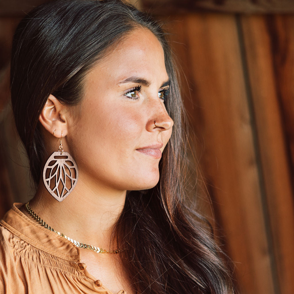 Worsley Wooden Earrings made from lightweight natural wood with a minimal handcrafted design for everyday wear and styling